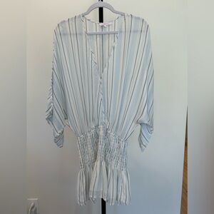 Adorable Blue Striped Mini Dress with Clinched Waist